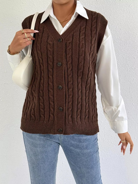 Cable-Knit Button-Up Sweater Vest nicholesgifts