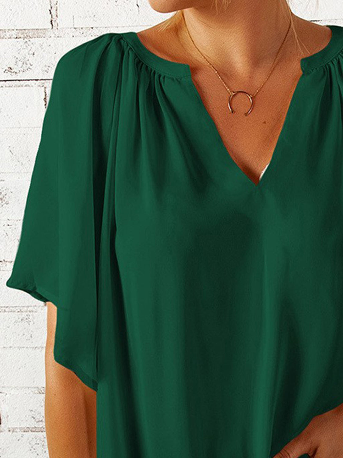 Ruched Notched Half Sleeve Blouse nicholesgifts