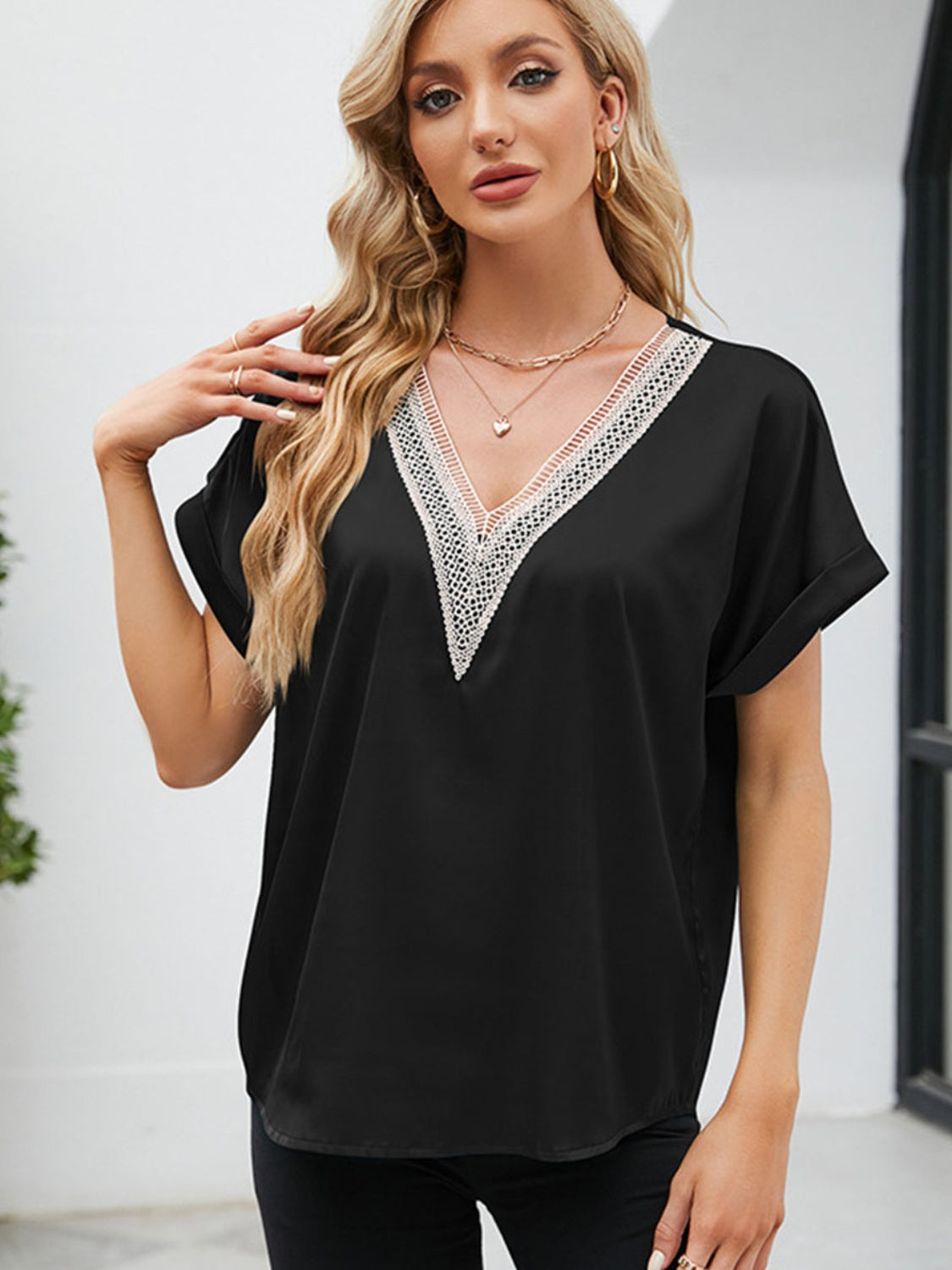 V-Neck Short Sleeve Blouse nicholesgifts