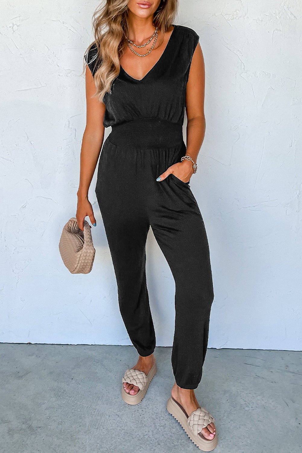 V-Neck Wide Strap Pocketed Jumpsuit nicholesgifts