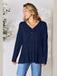 Double Take Half Button Long Sleeve Ruffle Hem Blouse nicholesgifts