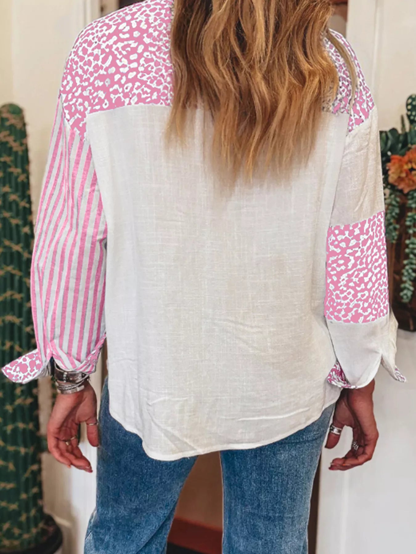 Leopard Striped Western Casual Shirt Trendsi
