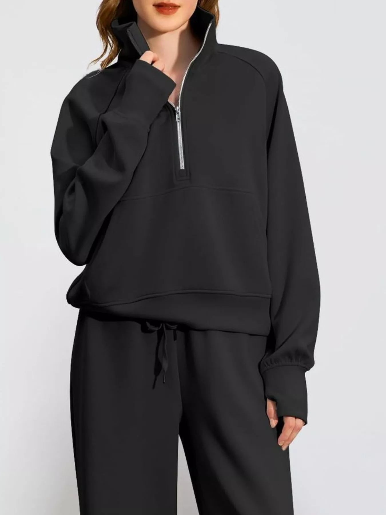 Full Size Half-Zip Sweatshirt and Wide-Leg Pants Set Plus Size Trendsi