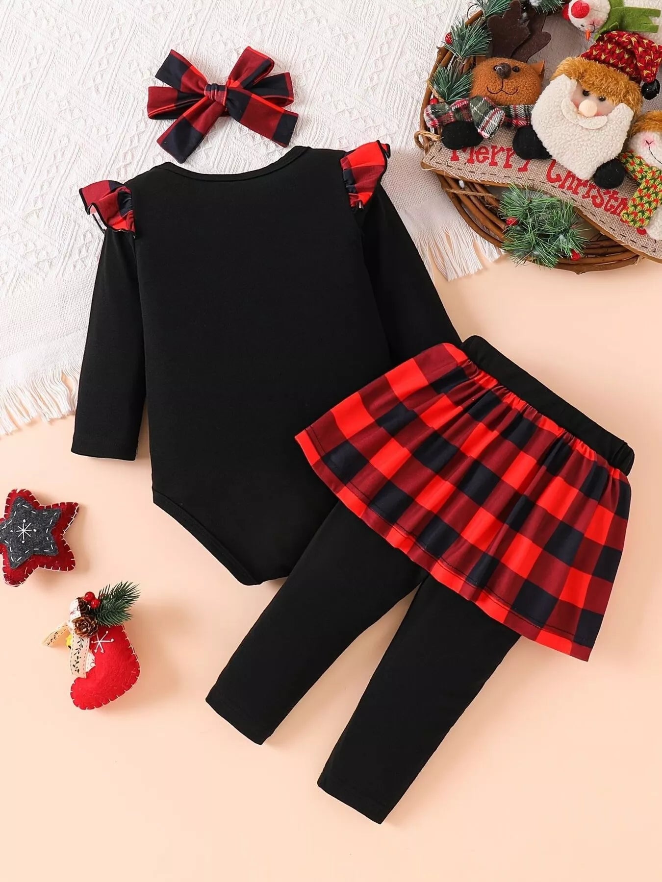 Children's Christmas Bodysuit and Pants Set with Headband NicholesGifts