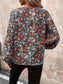 Printed V-Neck Balloon Sleeve Blouse nicholesgifts
