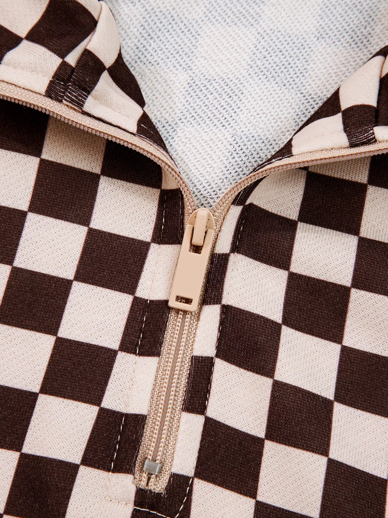 Checkered Drawstring Hoodie and Pants Set Trendsi
