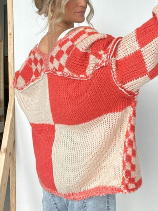 Women Plaid Open Front Long Sleeve Cardigan Sweater nicholesgifts