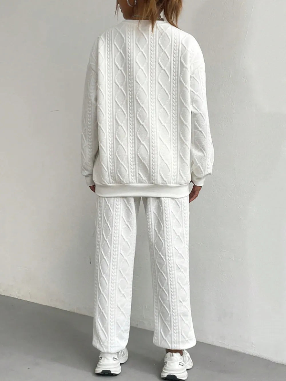 Texture Round Neck Top and Pants Set nicholesgifts