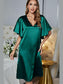 Satin Flutter Sleeve Side Slit V-Neck Night Dress nicholesgifts