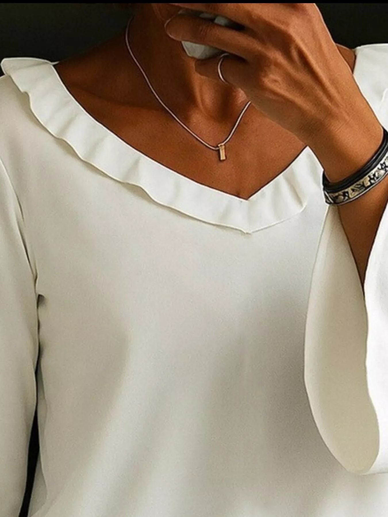 Full Size Ruffled V-Neck Long Sleeve Blouse Plus Size