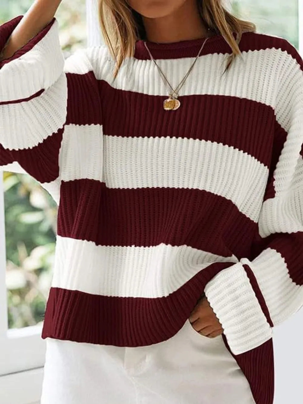 Round Neck Long Sleeve Sweater Trendsi