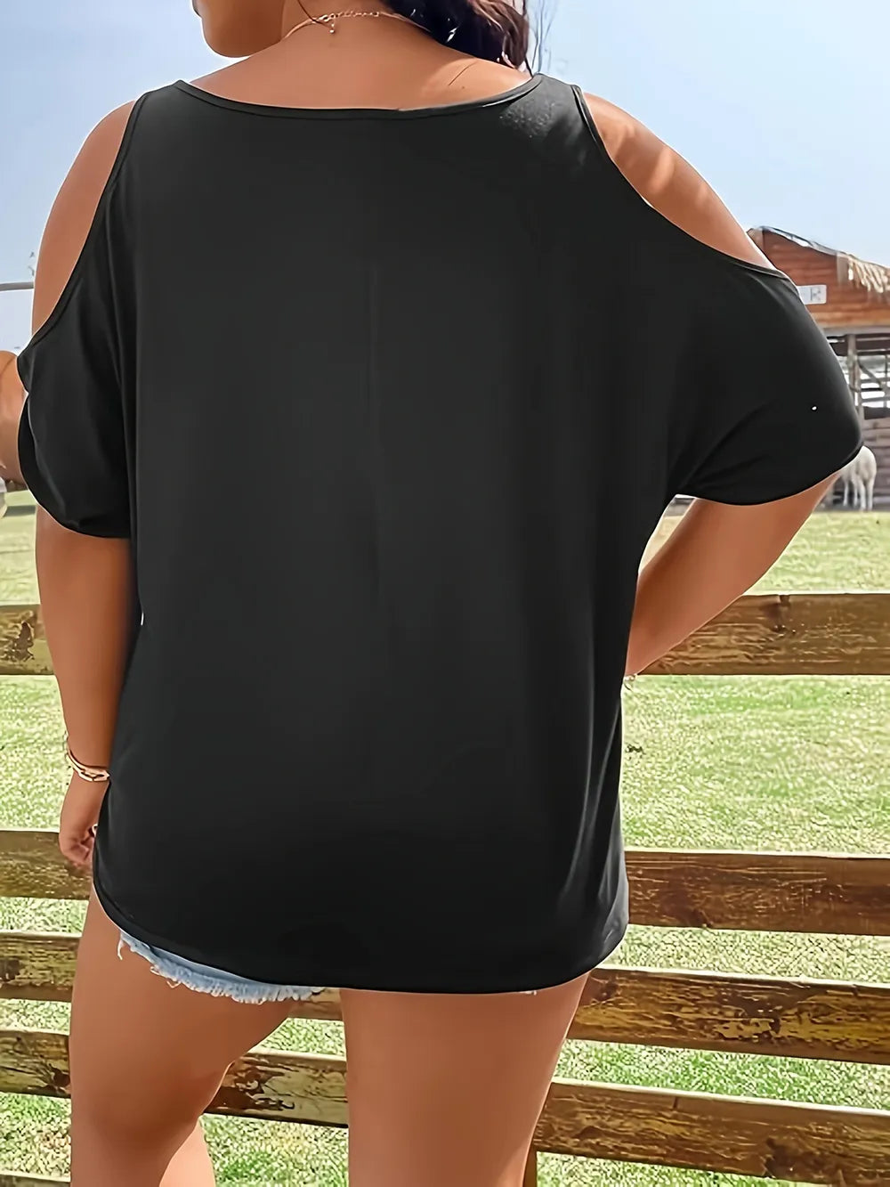 Plus Size Skeleton Graphic Round Neck Cold Shoulder T-Shirt NicholesGifts