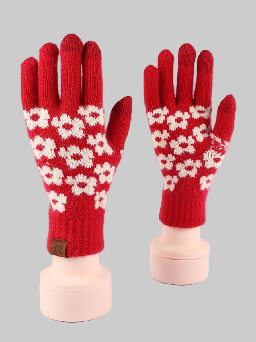 Women Heart Pattern Knitted Touchscreen Gloves nicholesgifts