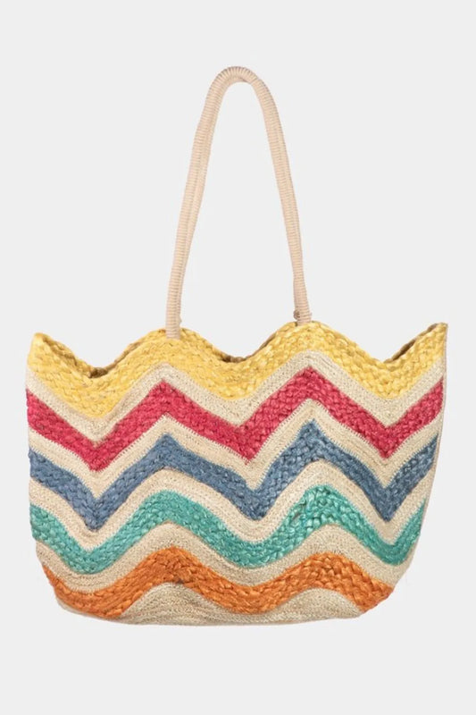 Fame Wavy Rainbow Straw Tote Bag Trendsi