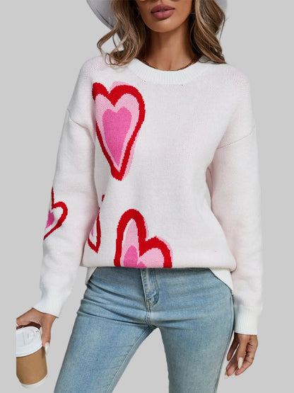 Women Angel Wings Heart Round Neck Long Sleeve Sweater nicholesgifts
