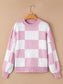 Checkered Exposed Seam Drooped Shoulder Sweater nicholesgifts