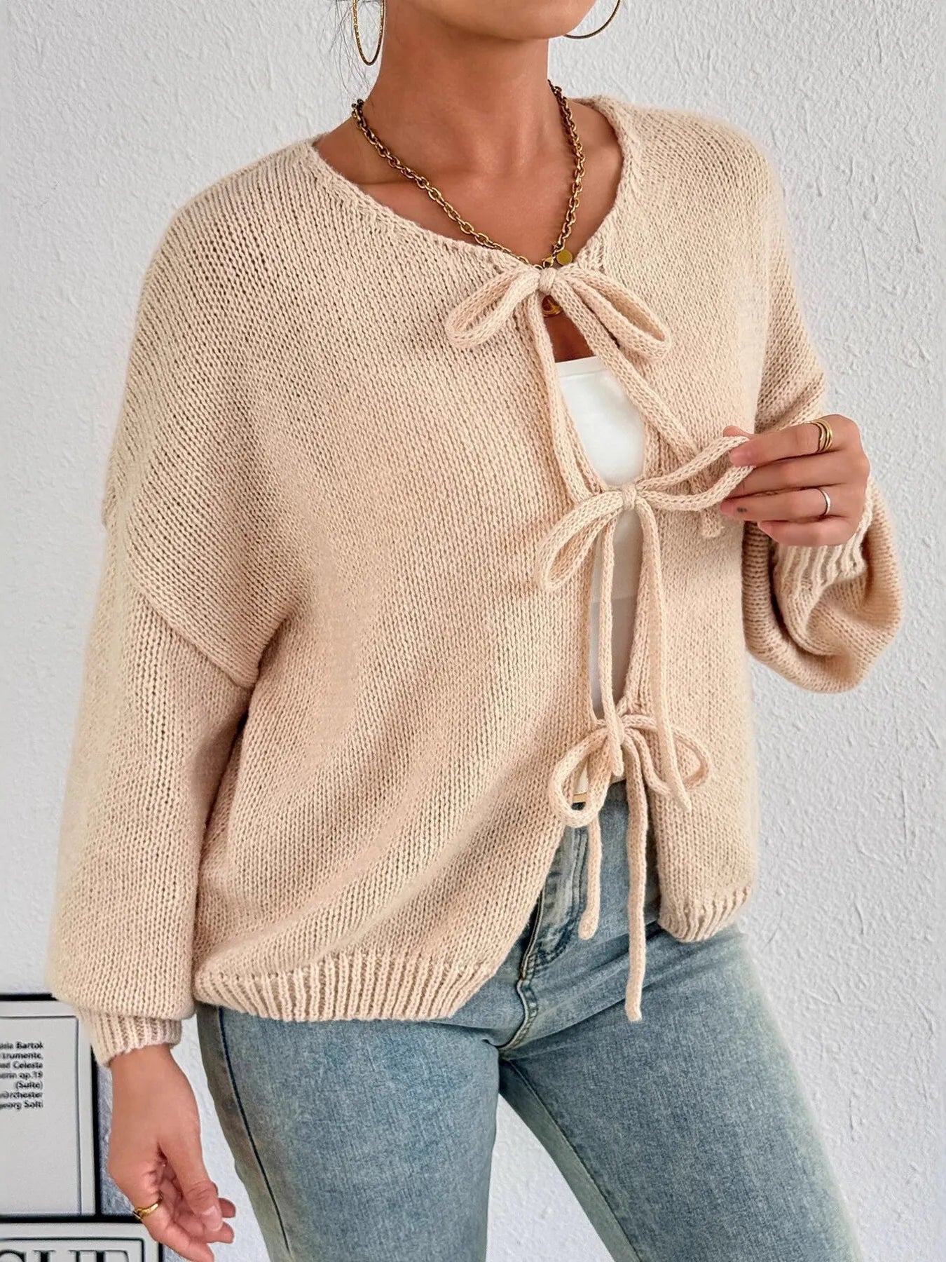 Cozy Bow-Tie Front Knit Cardigan