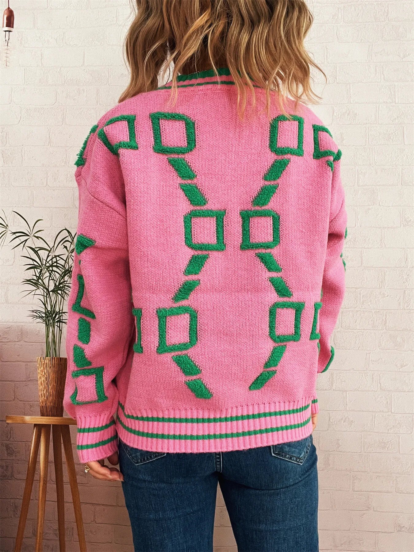 Contrast Round Neck Long Sleeve Sweater