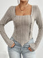 Ribbed Decorative Button Long Sleeve T-Shirt nicholesgifts