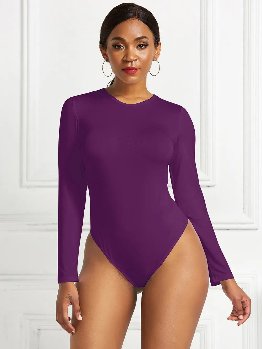 Round Neck Long Sleeve Bodysuit nicholesgifts
