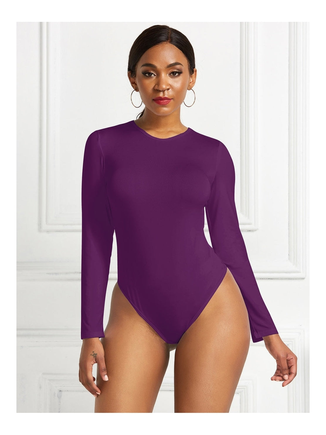 Women Round Neck Long Sleeve Bodysuit nicholesgifts