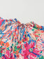 Women Ruffled Printed Tie Neck Cap Sleeve Blouse nicholesgifts