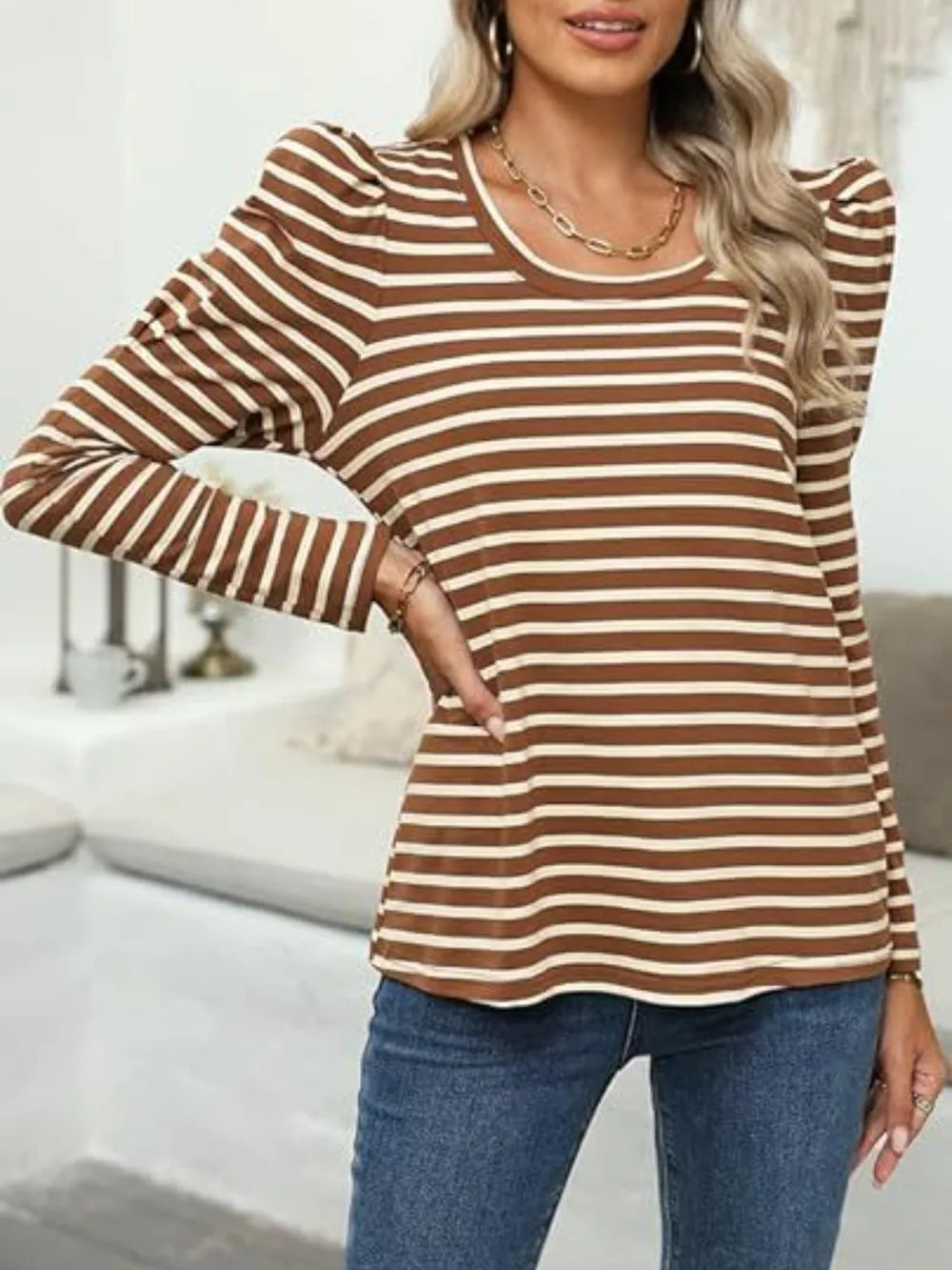 Striped Round Neck Long Sleeve T-Shirt NicholesGifts