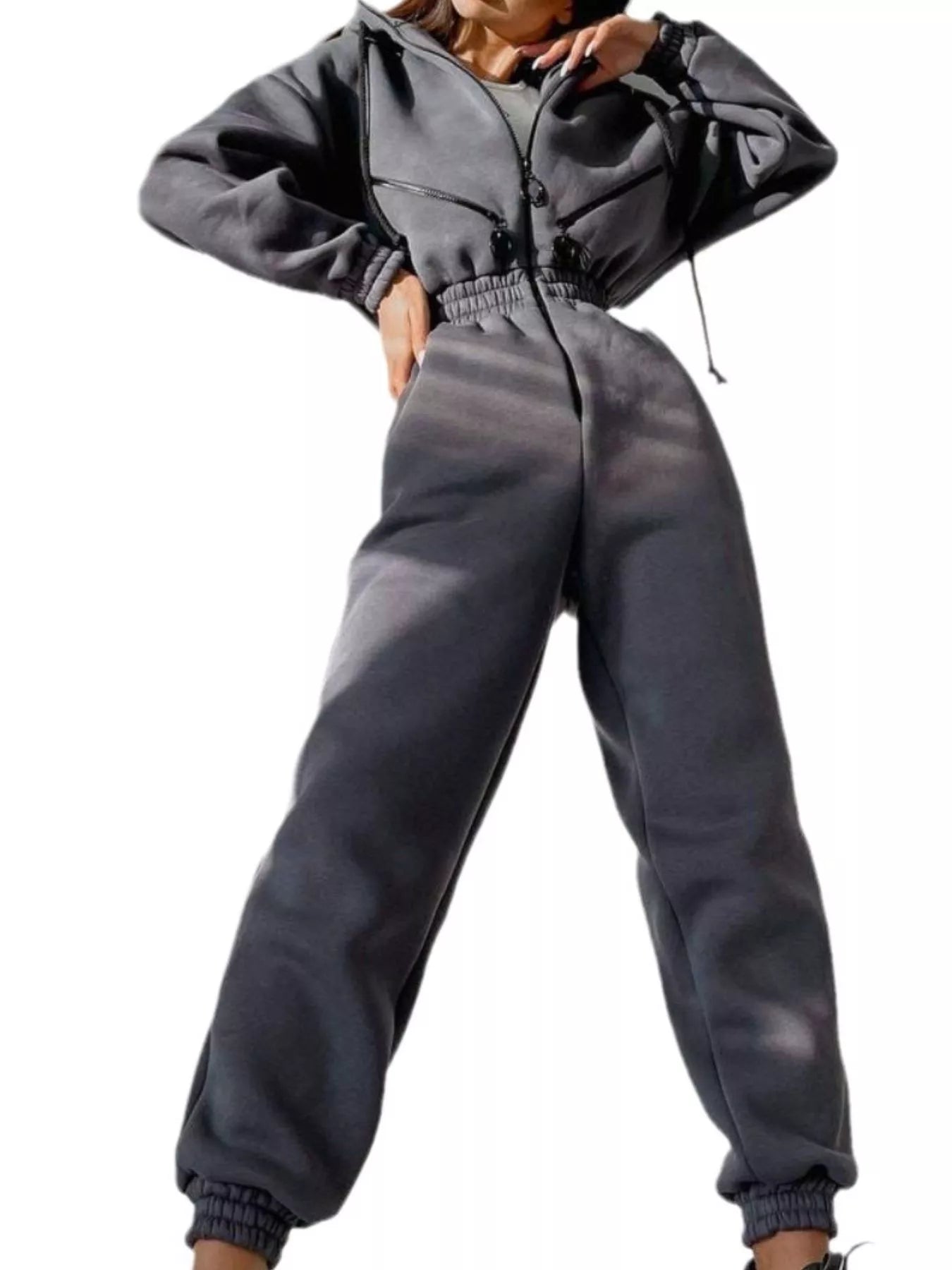 Hooded Zip-Up Long Sleeve Jumpsuit nicholesgifts