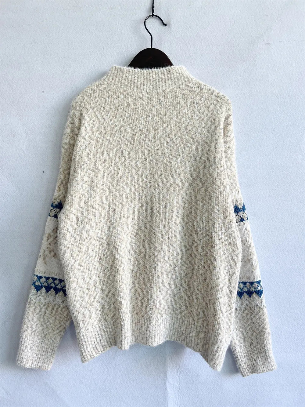 Geometric Mock Neck Dropped Shoulder Sweater Trendsi