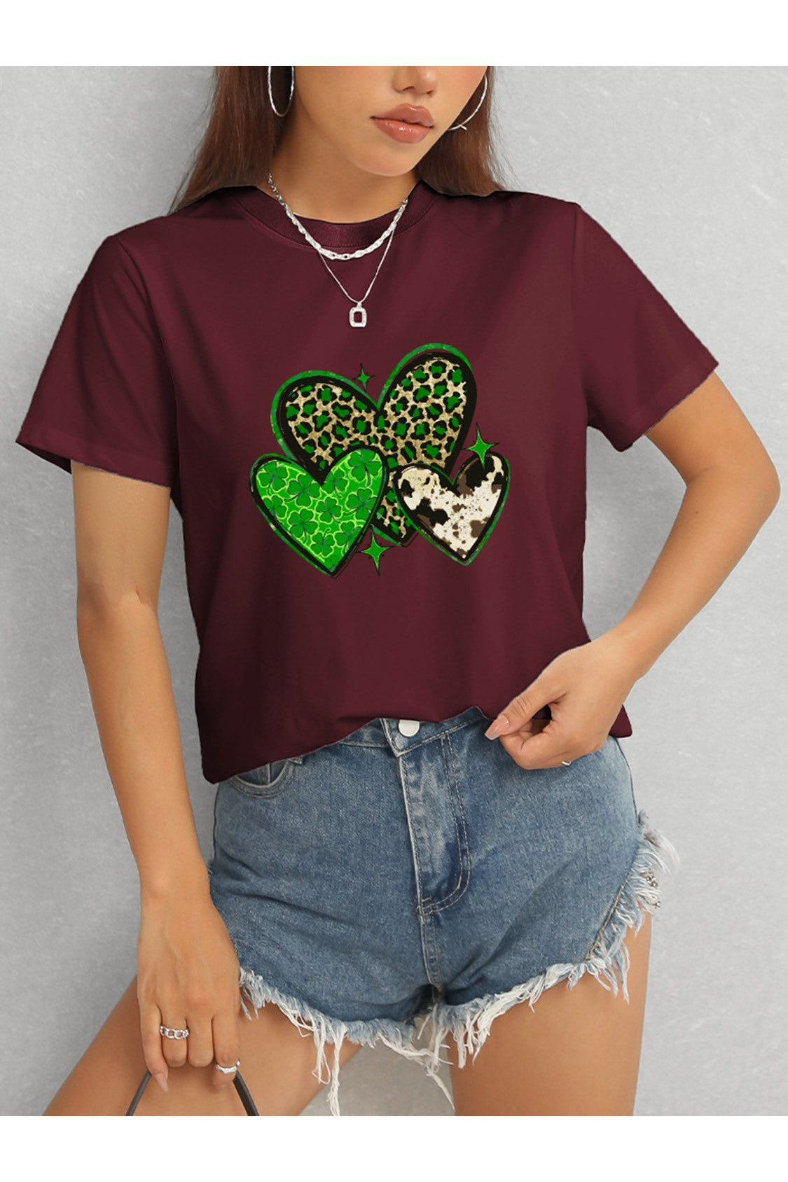 Heart Round Neck Short Sleeve T-Shirt NicholesGifts