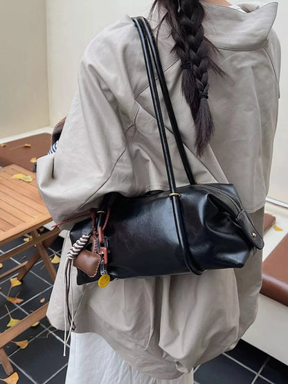 Leather Shoulder Bag with Charm nicholesgifts