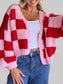 Checkered Open Front Long Sleeve Cardigan nicholesgifts