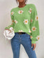 Flower Round Neck Latern Sleeve Sweater nicholesgifts