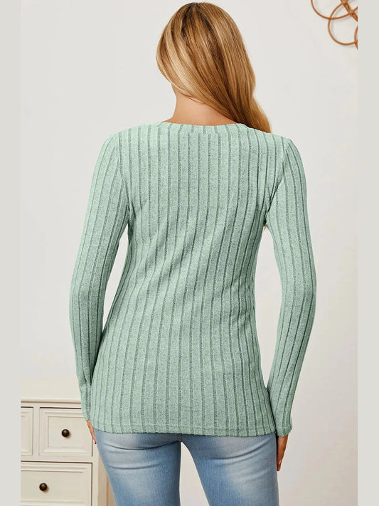 Basic Bae Full Size Ribbed V-Neck Long Sleeve T-Shirt nicholesgifts