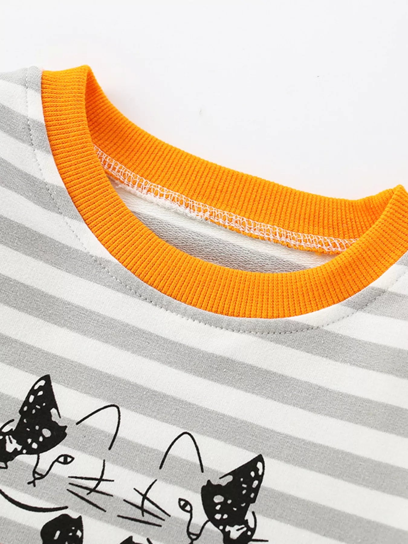 Children's Striped Cat Crew Neck Sweatshirt Trendsi