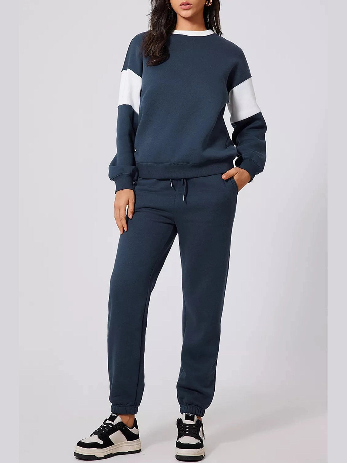 Drop Shoulder Loose Sweatshirt and Joggers Active Set nicholesgifts