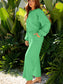 Women Drop Shoulder Puff Sleeve Crop Top and Drawstring Wide Leg Pants Set nicholesgifts