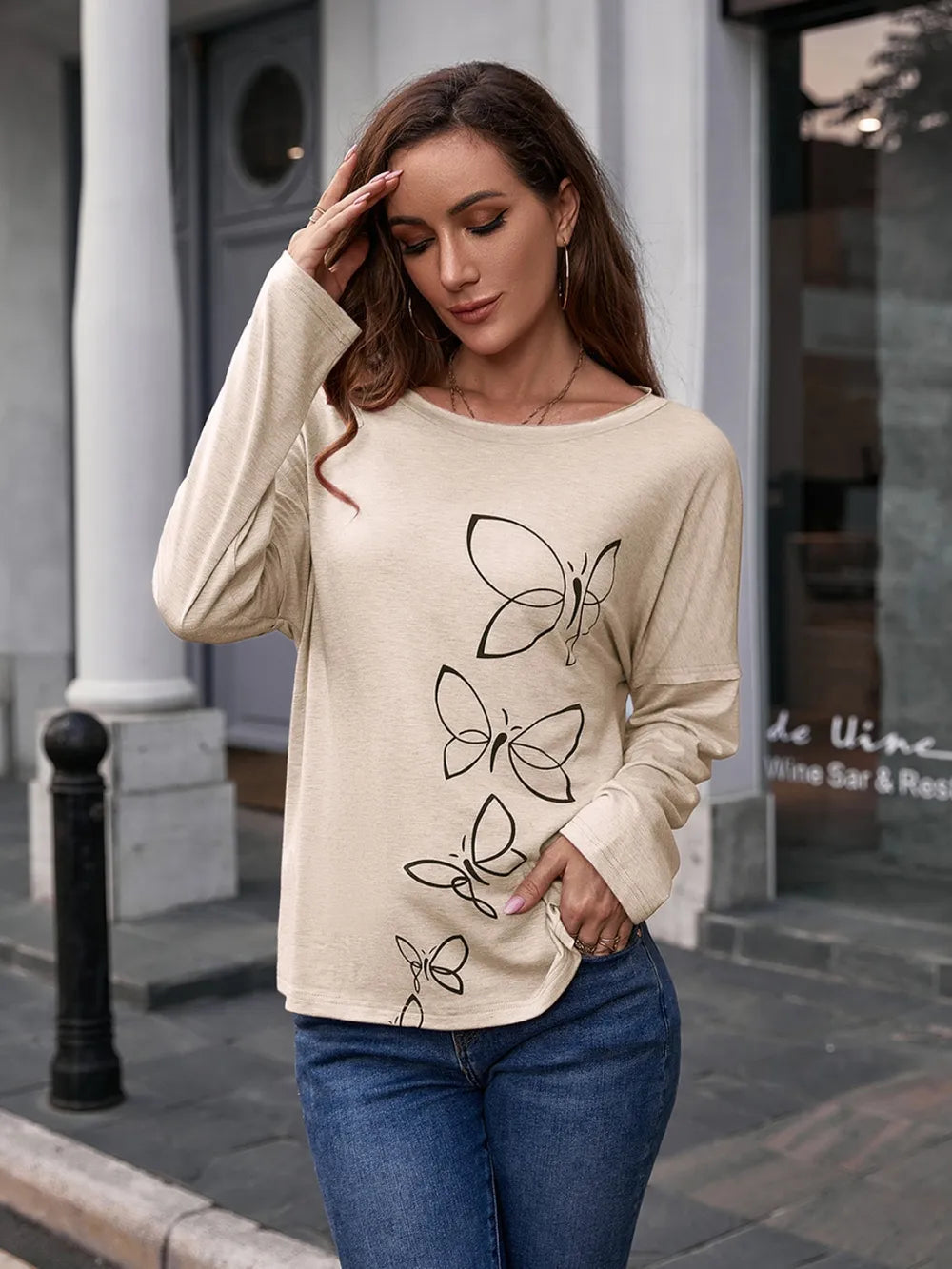 Ivy Lane Butterfly Round Neck Dropped Shoulder Blouse