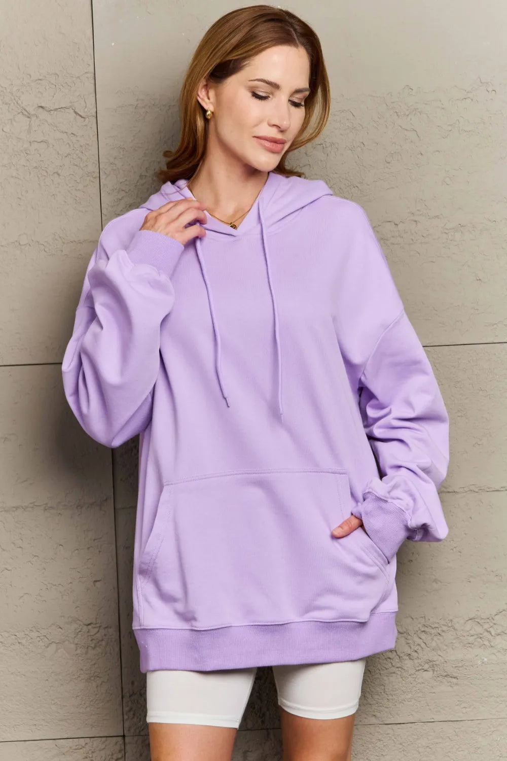 Full Size Drawstring Long Sleeve Hoodie Trendsi