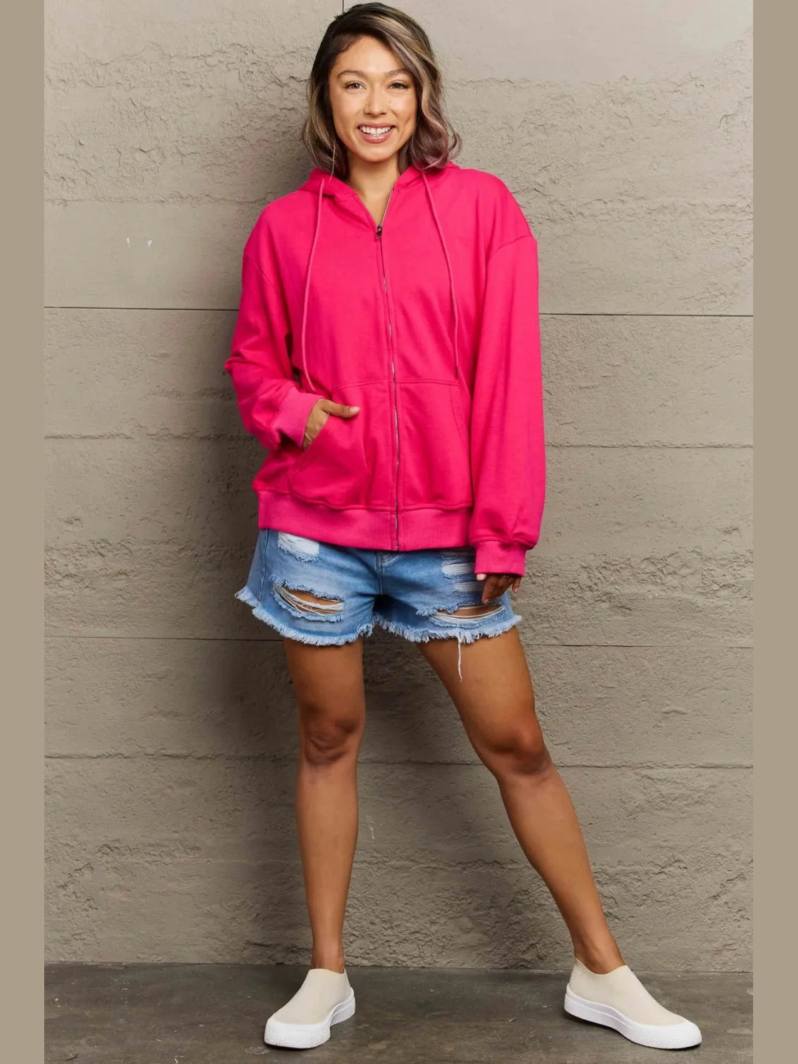 Full Size Zip Up Long Sleeve Hooded Jacket
