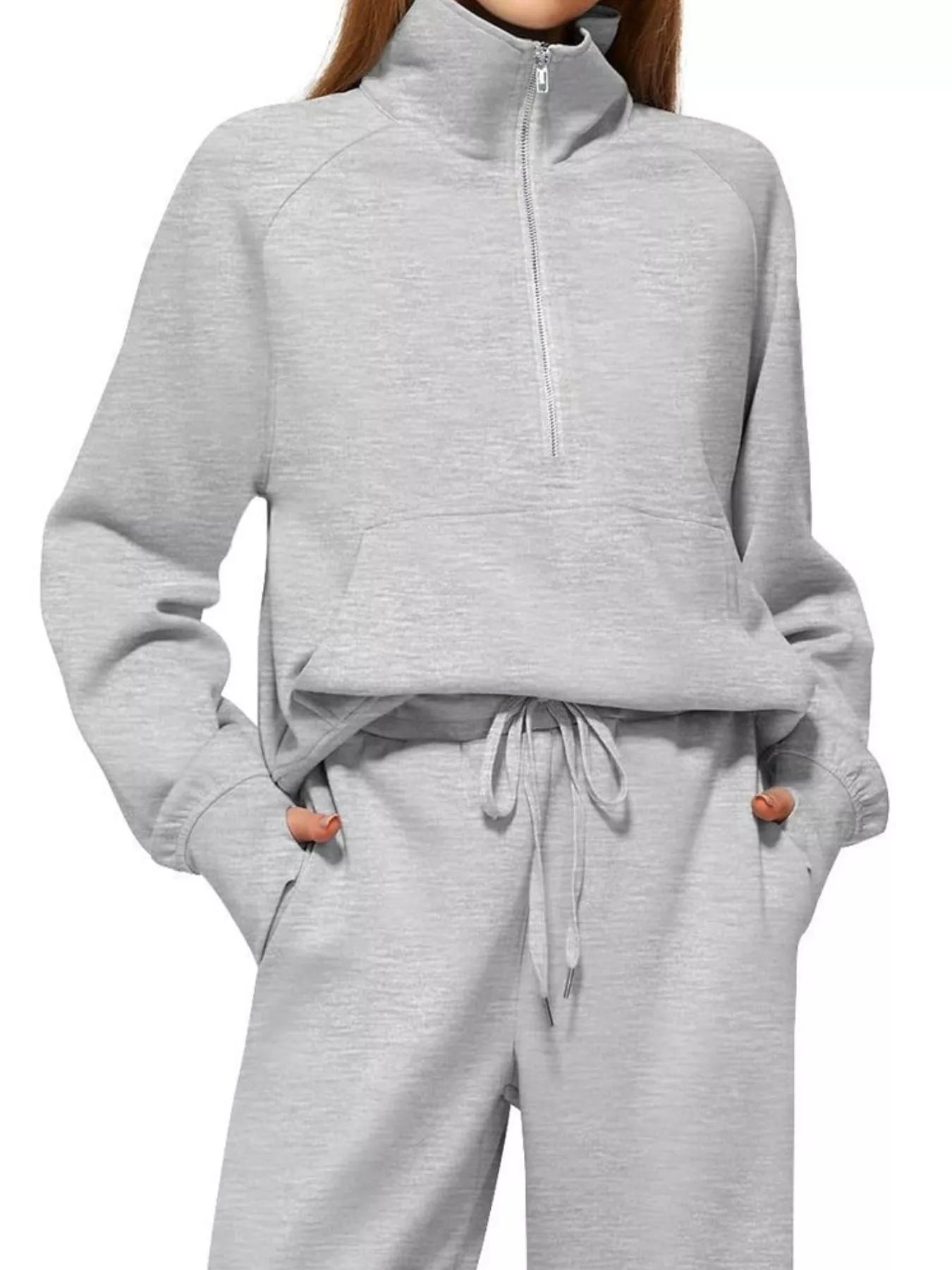 Full Size Half-Zip Sweatshirt and Wide-Leg Pants Set Plus Size Trendsi