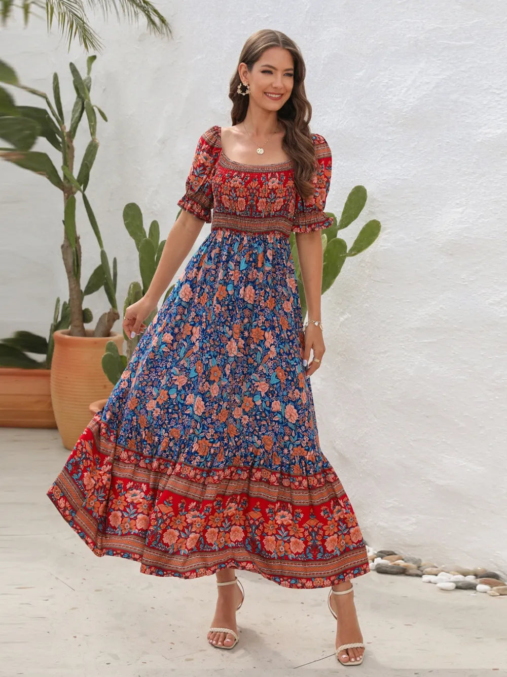 Floral Flounce Sleeve Midi Dress nicholesgifts