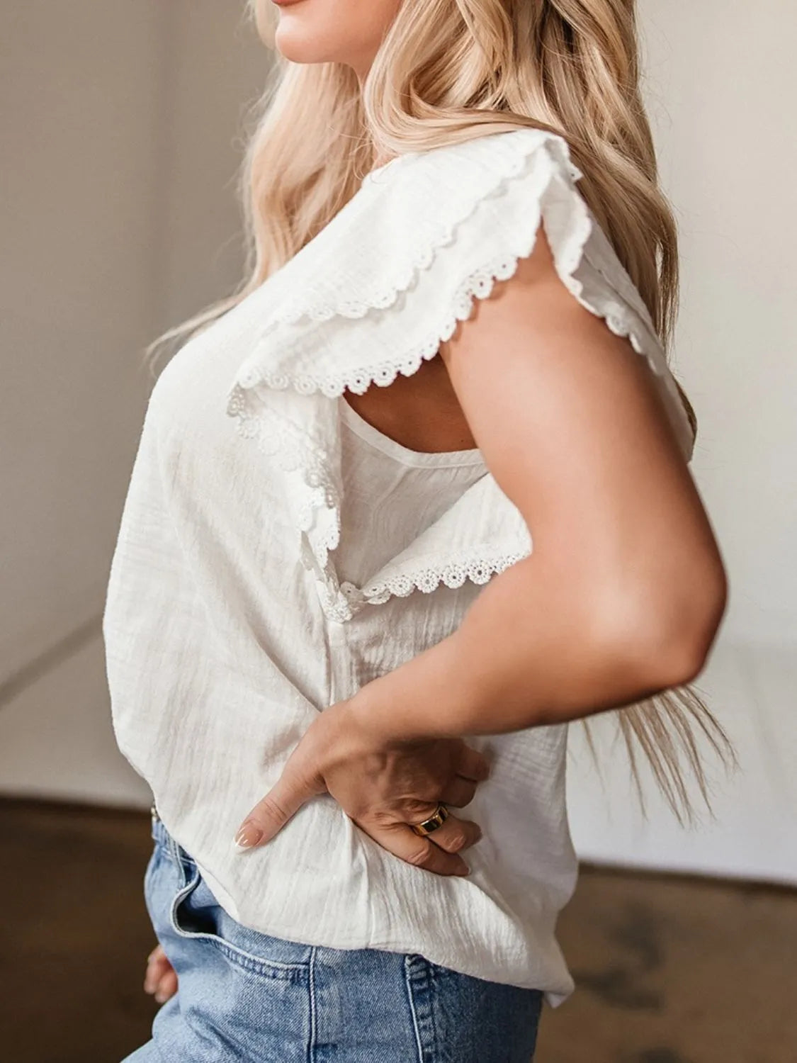 Crinkled Layered Ruffled Flutter Sleeve Blouse NicholesGifts