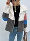 Women Shiny Color Block Button Down Collared Jacket nicholesgifts