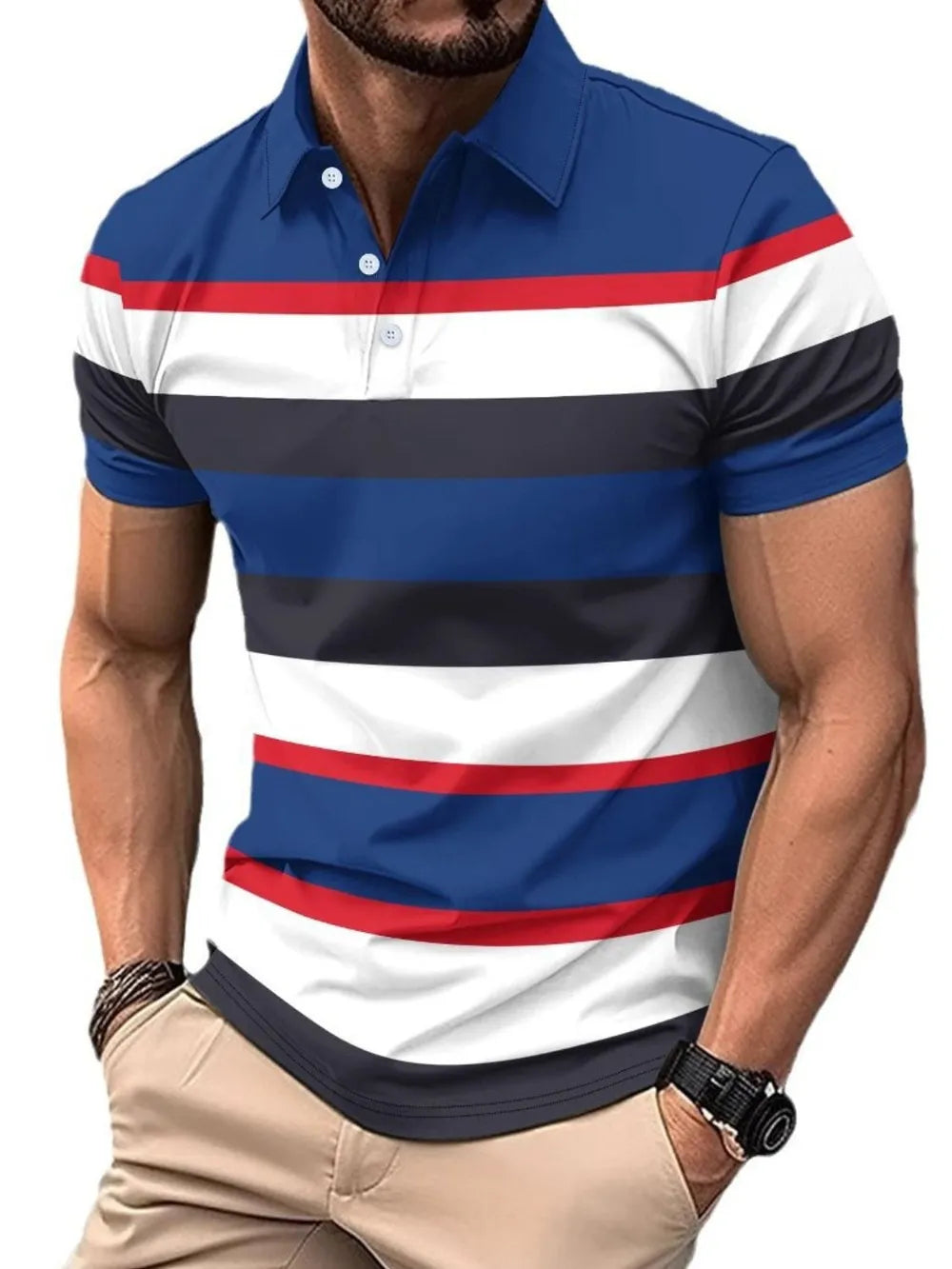 Men's Full Size Collared Short Sleeve Striped Polo Plus Size NicholesGifts