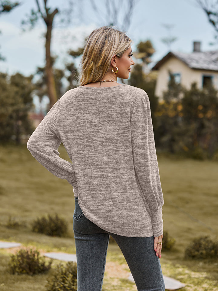 Round Neck Long Sleeve Buttoned T-Shirt NicholesGifts