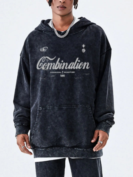 Men's Letter Washed Kangaroo Pocket Hoodie NicholesGifts