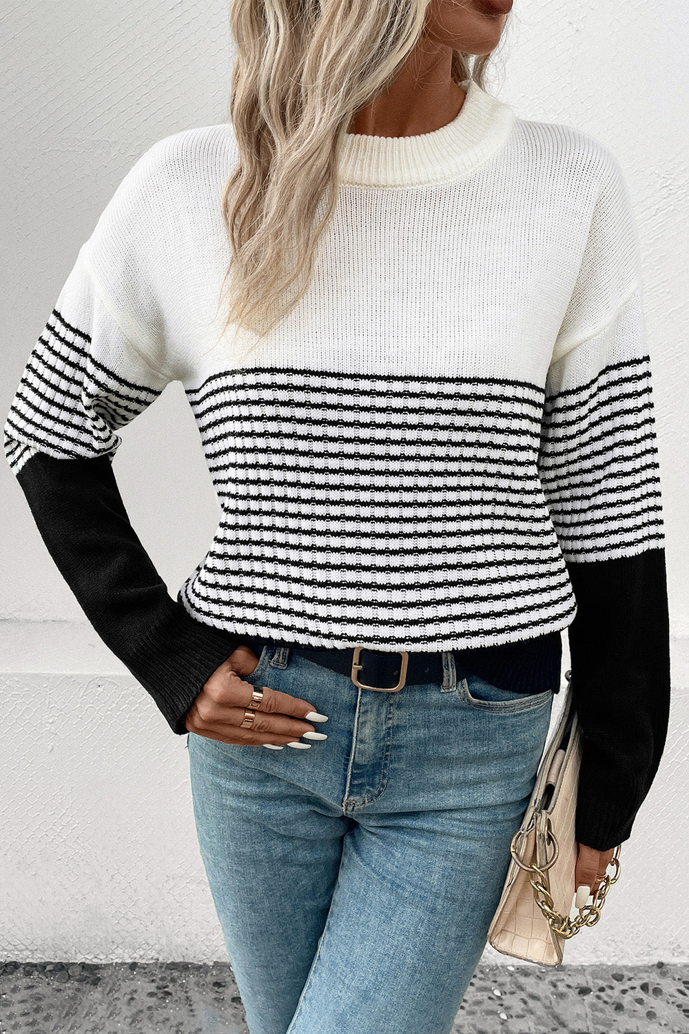 Perfee Striped Drop Shoulder Sweater Trendsi