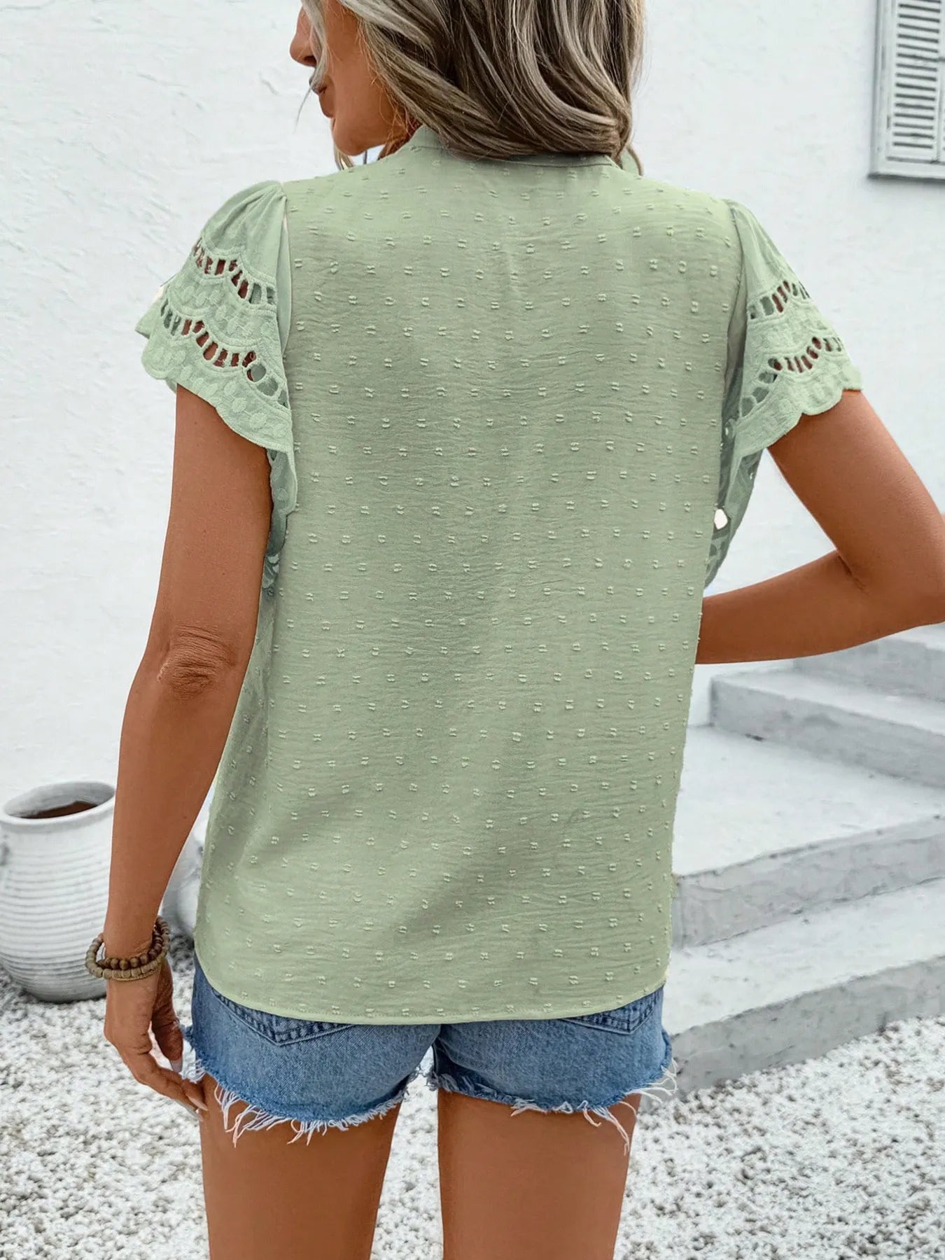 Swiss Dot Cutout Button Down Shirt nicholesgifts