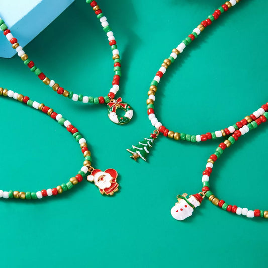 Christmas Themed Beaded Pendant Necklace Trendsi